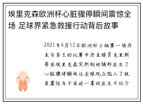 埃里克森欧洲杯心脏骤停瞬间震惊全场 足球界紧急救援行动背后故事